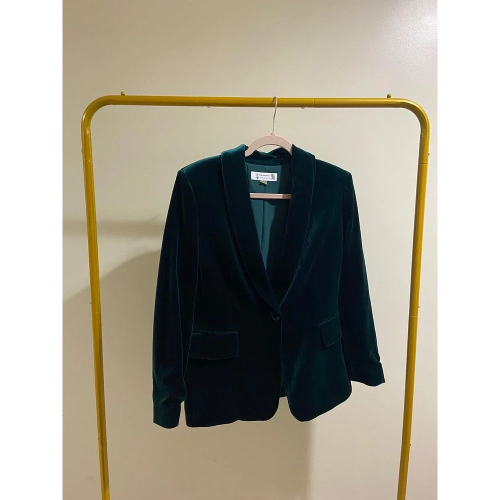 Tahari Arthur S Levine Emerald Green Velvet Shawl Collar Blazer Jacket Womens 12